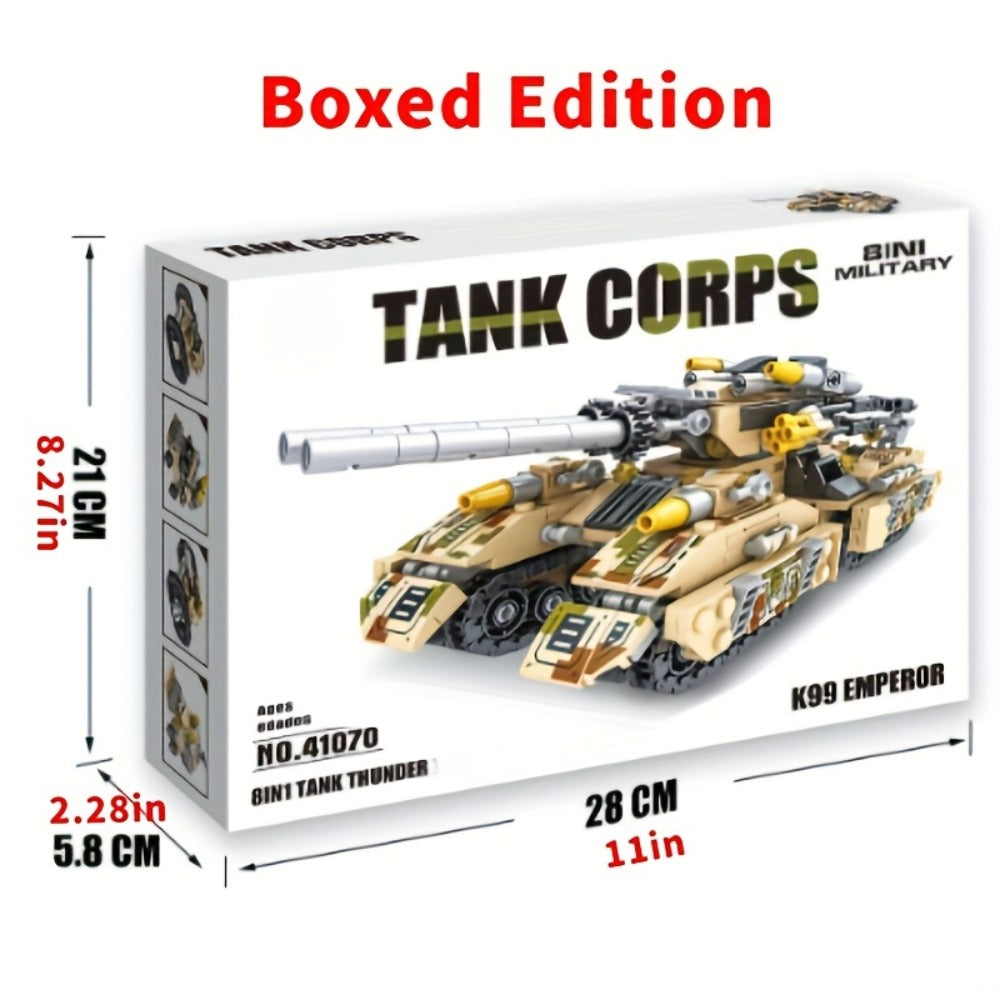 8-in-1 Snow Tank Building Block Set, 1628 Pieces, 9 Military Models