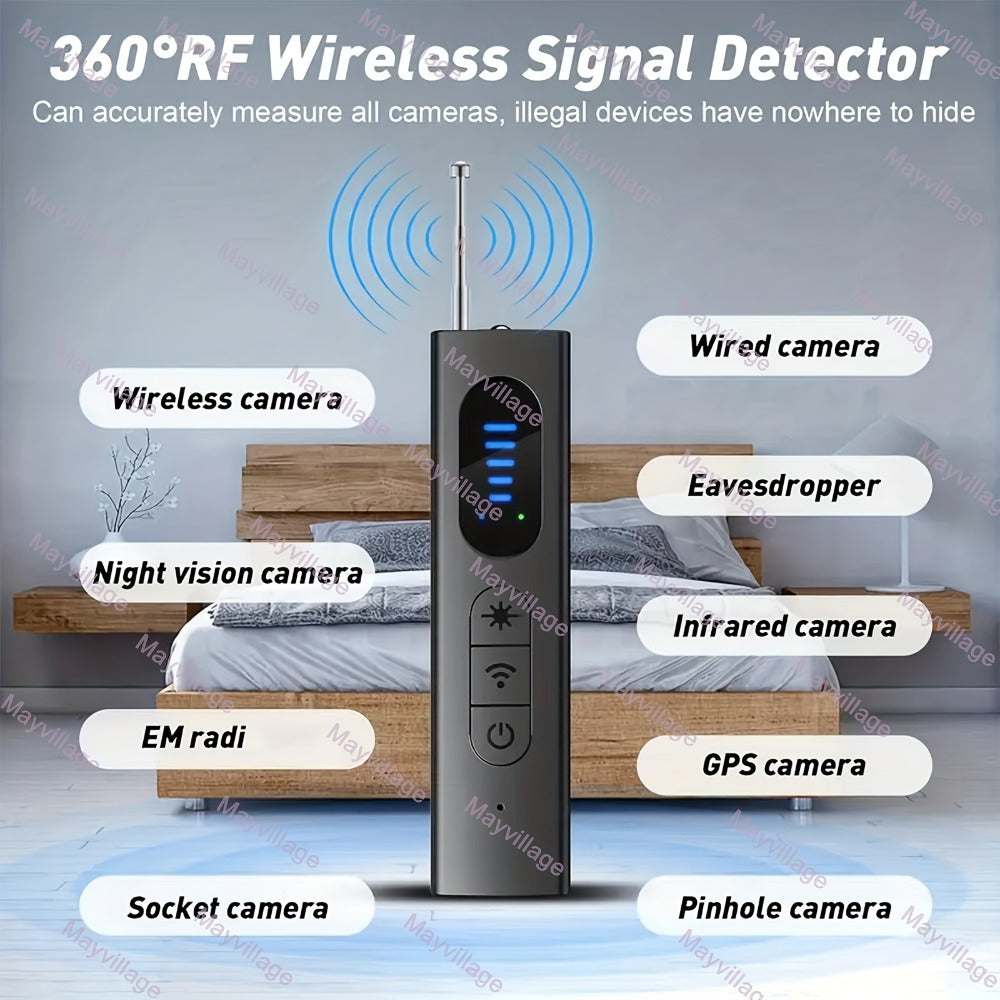 Anti Spy Hidden Camera Detector RF Signal Scanner Portable Bug Detector, GPS Tracker Finder, Listening Device Detector, Rechargeable Wireless Security Sweep Tool for Travel Hotel Airbnb Car Home Office
