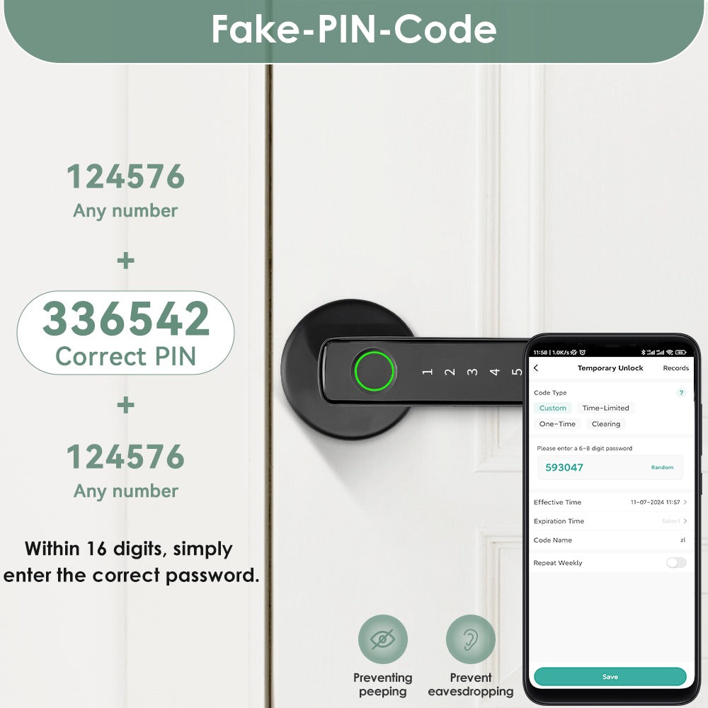Aluminum Alloy Smart Door Handle Lock 4-in-1 with Fingerprint, Password, App & Key, Left & Right Hand Compatible, Heavy-Duty Keyless Entry Electronic Handle for Apartment Hotel Bedroom Interior Door