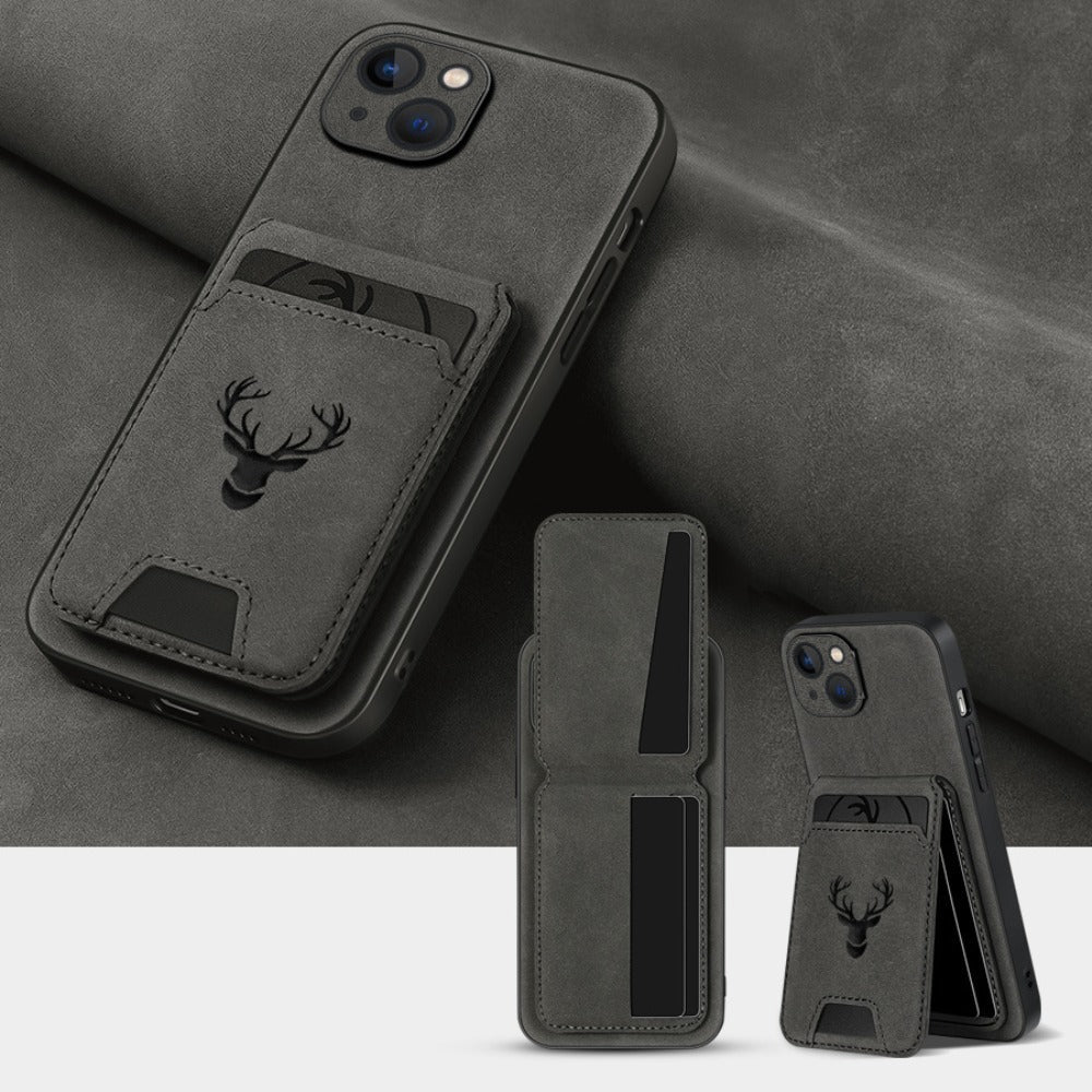 Wallet Phone Case for iPhone 16 Pro Max 16 Pro 16 Plus 16 15 14 13 12 11 Series Luxury PU Leather Flip Cover Card Holder Kickstand Magnetic Closure Moose Design – Men Women Gift