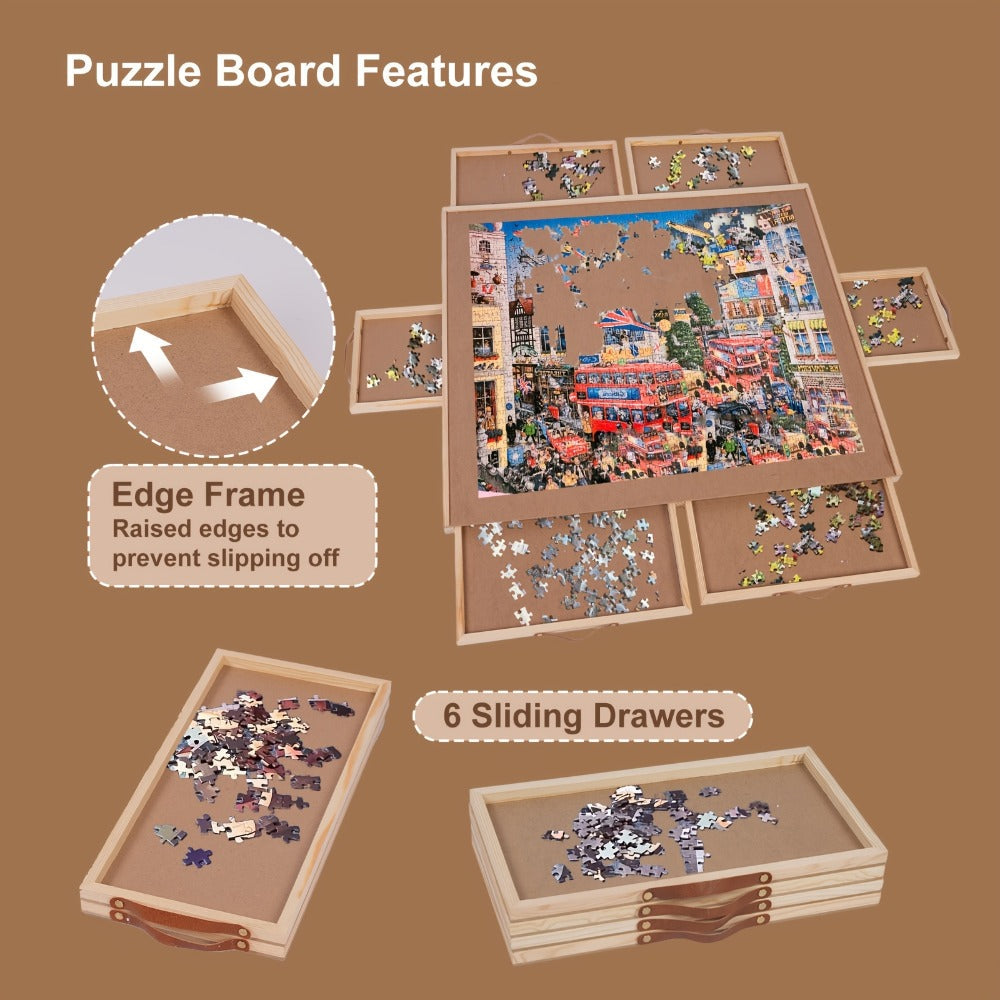 Rotating Puzzle Table with 6 Drawers & Cover, 35"x27" – Fits Puzzles up to 1500 Pieces