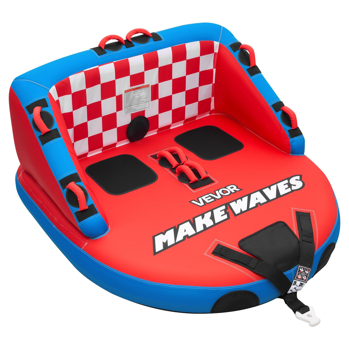 Towable Tube for Boating 2-Person – 340 lbs Inflatable D-Shape Boat Tube with Full Nylon Cover, Dual Tow Points, 10 Padded Handles & 2 Boarding Straps for Lake & River Water Sports