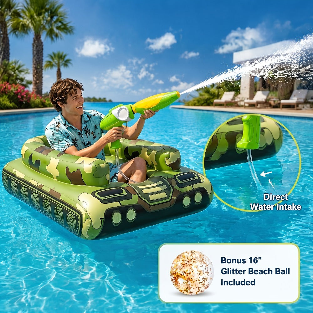 60 Inch Ride-On Inflatable Pool Float with Built-In Sprayer & 16-Inch Beach Ball for Adults – XL Heavy Duty Blow Up Raft for Swimming Pool Lake Beach, Summer Outdoor Water Toy Party Gift (Yellow & Green)