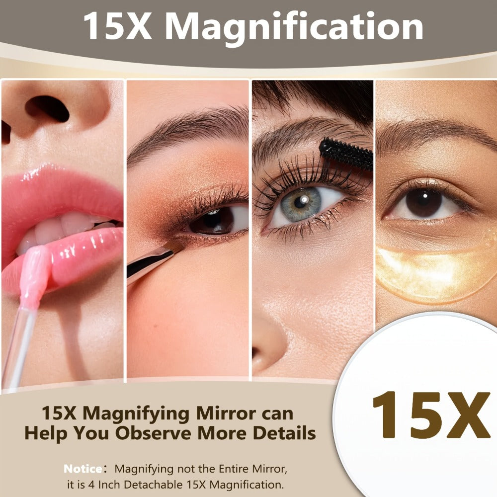 LED Vanity Mirror with Lights & 15X Magnifier – 3 Color Temperature Modes, Smart Touch Adjustable Brightness, 360° Rotation Makeup Mirror for Bedroom Bathroom Dressing Table, Gift for Women Girls