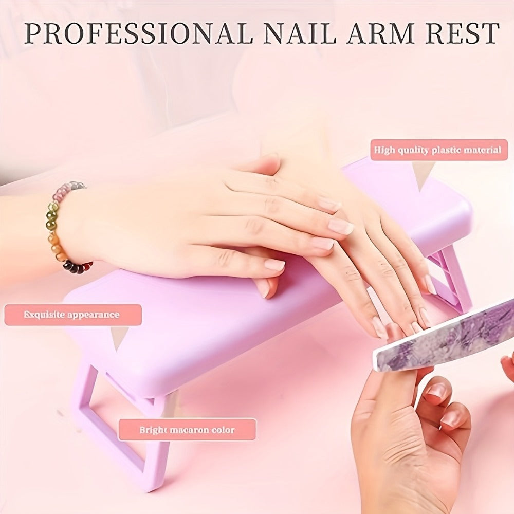 Folding Nail Armrest Hand Rest for Nail Technicians - Cushioned Wrist Support Pillow Bracket, Portable Manicure Table Stand, Professional Salon Nail Station Accessory, Pink White Purple