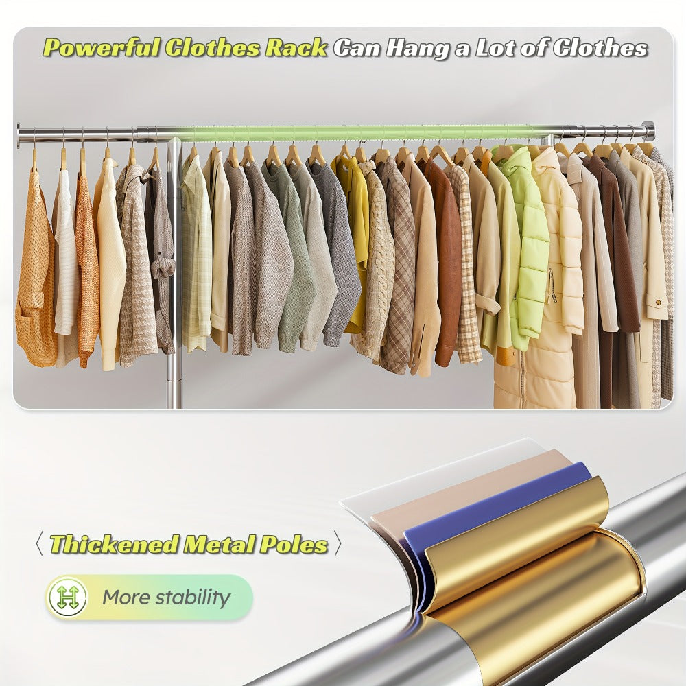 Heavy Duty Rolling Clothes Rack with Wheels - Adjustable Garment Rack 260LBS Capacity, Extendable 51"-75" Wide, for Bedroom Closet Laundry Room