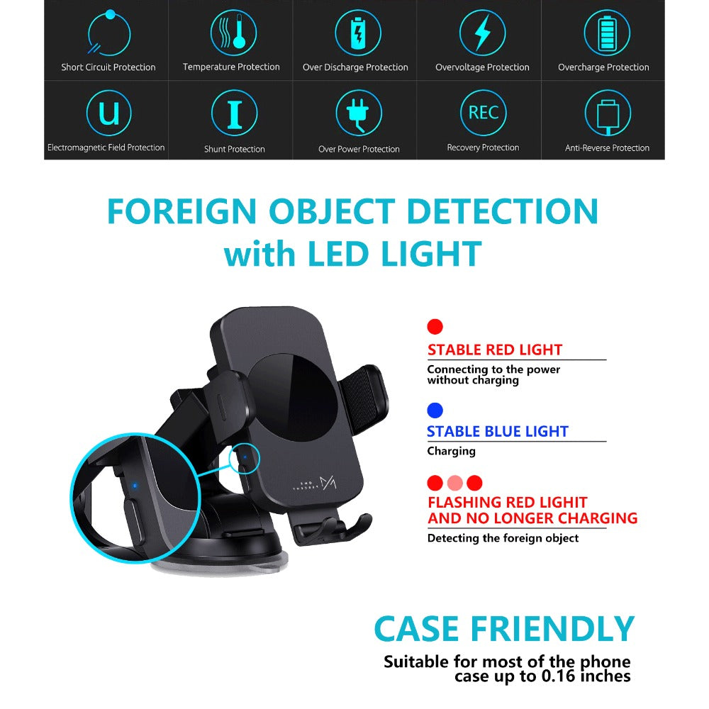 Auto-Clamping Car Wireless Charger 15W Blue Gold Stylish Vent Clip Phone Mount 360° Rotation for iPhone 16 15 14 13 12 11 Pro Max, Samsung Galaxy S24 S23 S22 S21, All Qi Devices – Blue & Gold