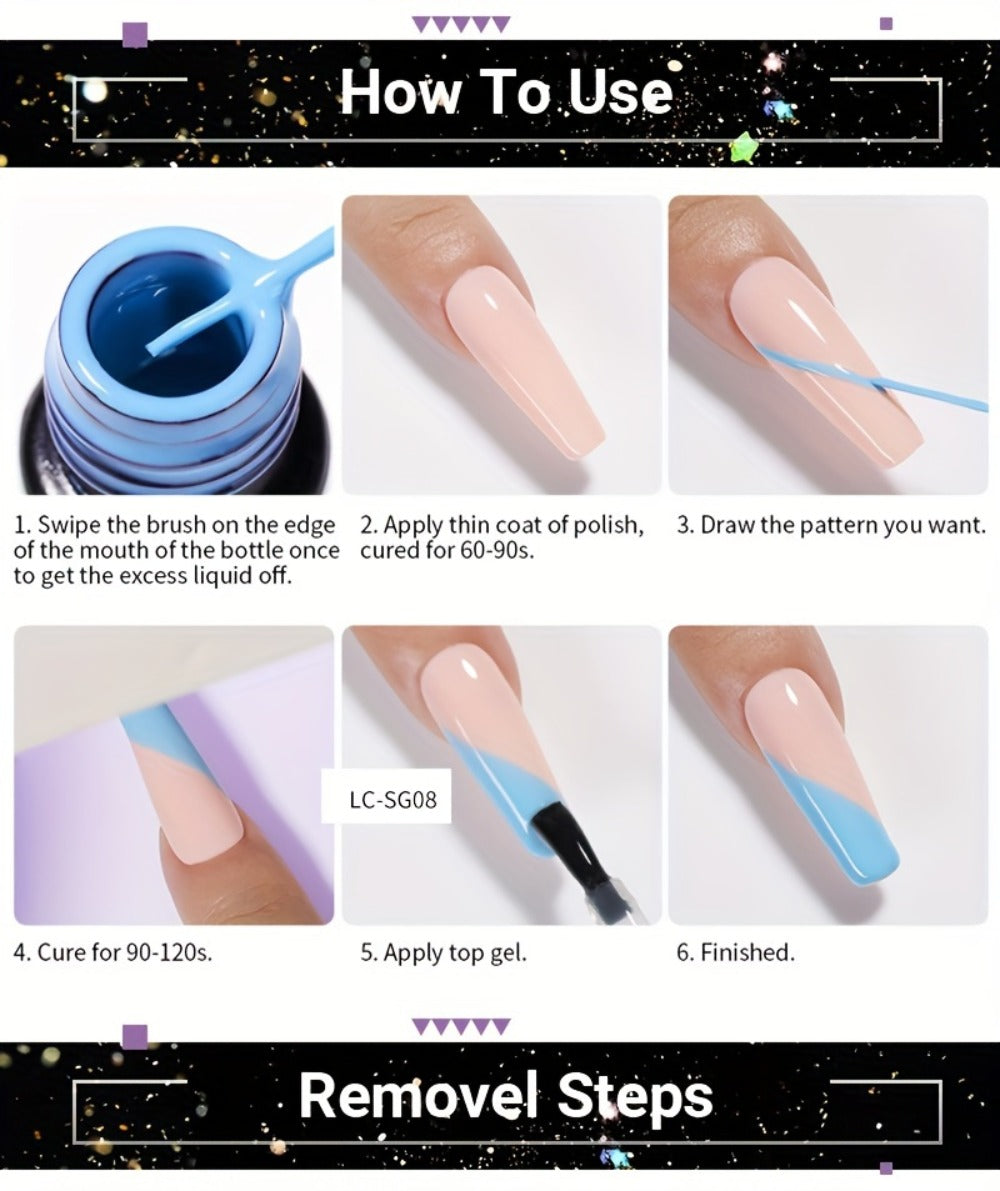 Glitter Liner Nail Art Gel 5ml Super Reflective – Ultra Fine Brush Tip Nail Art Drawing Gel for Stripe Line & Detail Designs, Long Lasting UV LED Nail Art Liner Gel for Salon & DIY Home Women