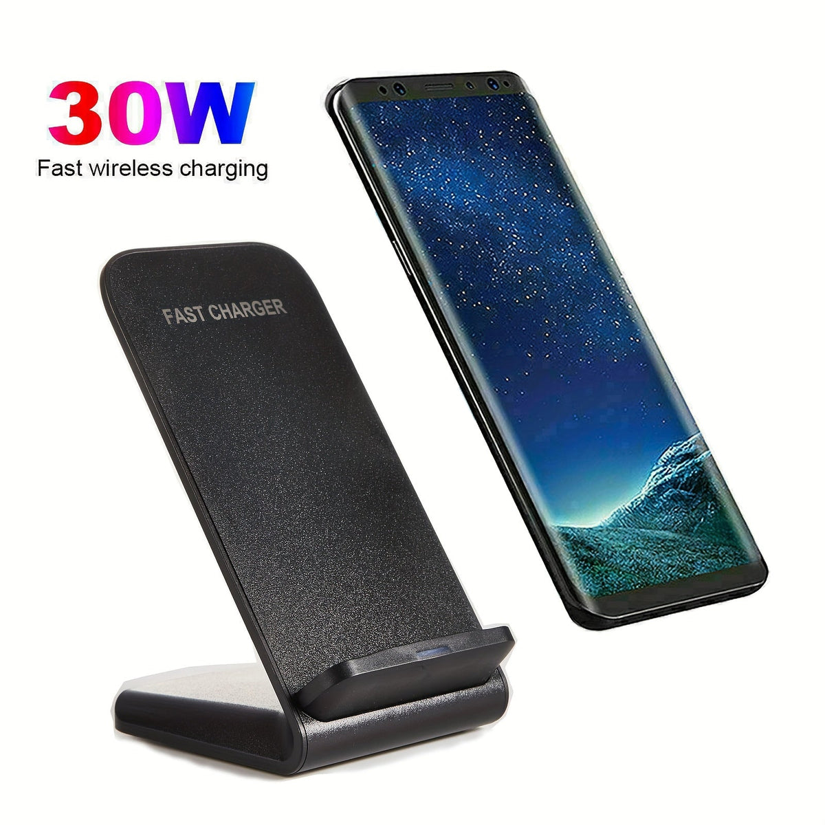 30W Ultra-Fast Wireless Charger Stand Dual Coil Smart Auto-Adjust 5W-30W for iPhone 17 16 15 14 13 12 11 Pro Max, Samsung Galaxy S24 S23 S22 S21 S20 S10, Google Pixel, Huawei, Xiaomi & All Qi Android – USB-C Black