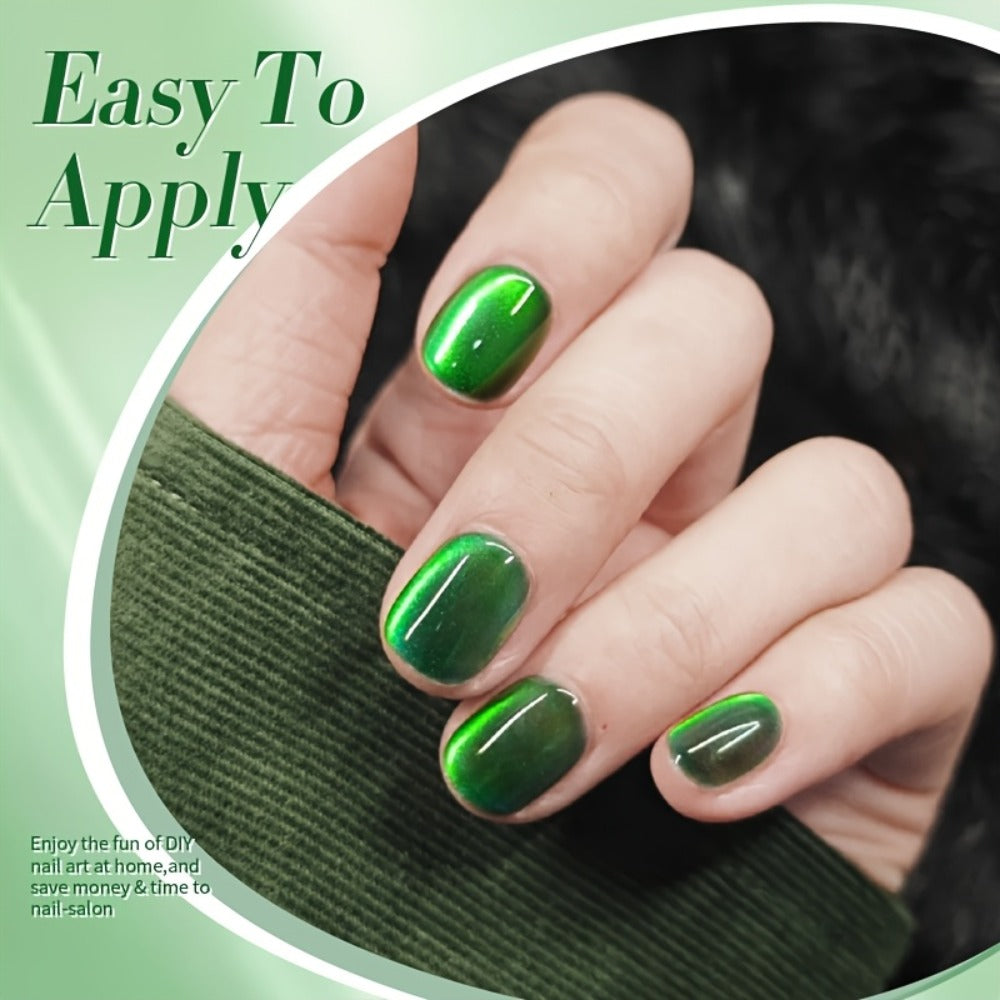 Cat Eye Gel Nail Polish Imperial Green — Magnetic Shimmer Effect Soak Off LED UV Long Lasting 30 Days | BORN PRETTY MY269 Deep Jewel Tone Green Nail Art | DIY Home Salon Manicure 10ml