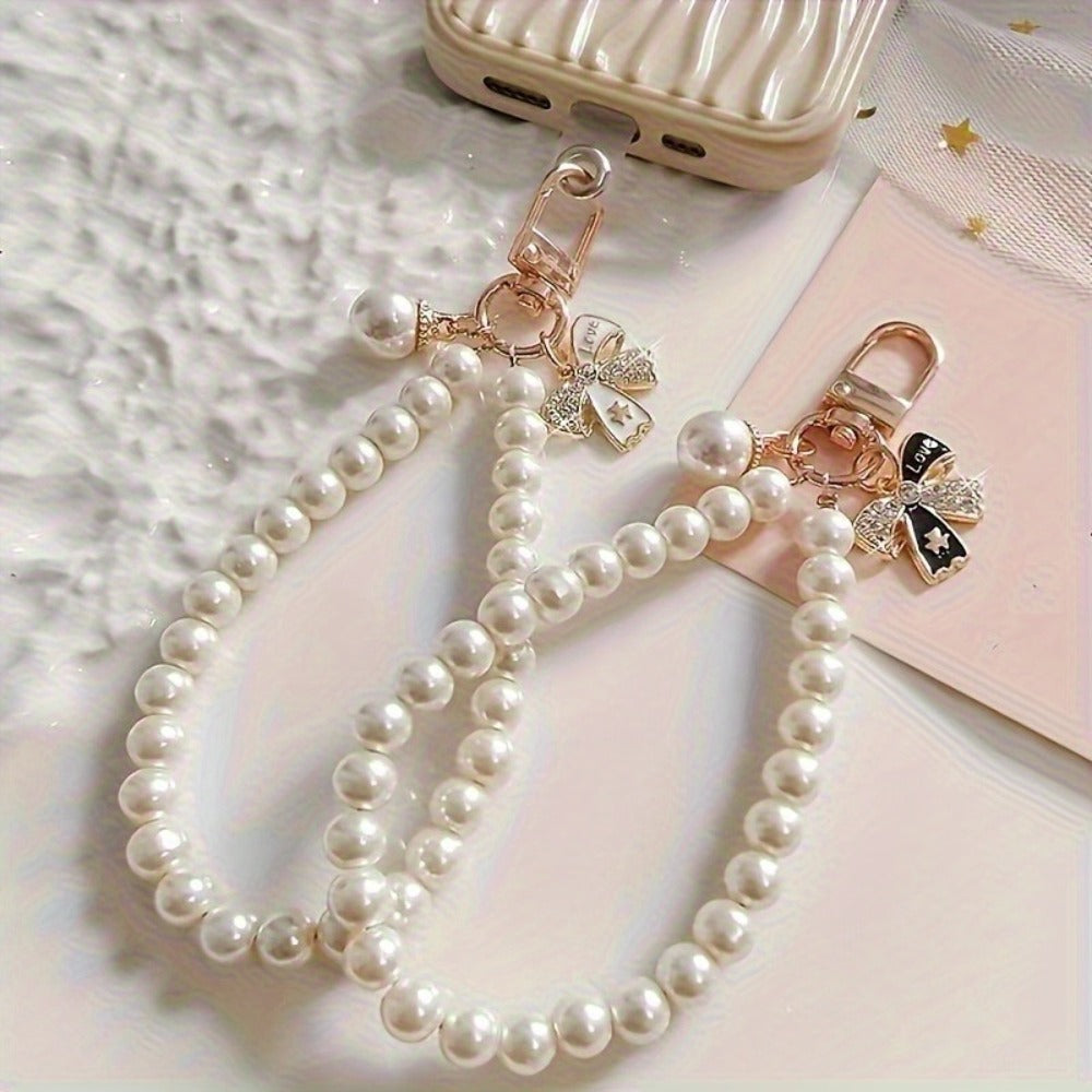 Butterfly Beaded Phone Lanyard Bracelet Keychain Set 3-in-1 Cute Wrist Strap Pendant Charm – Aesthetic Phone Accessory Gift for Women Girls Teens Birthday Valentine