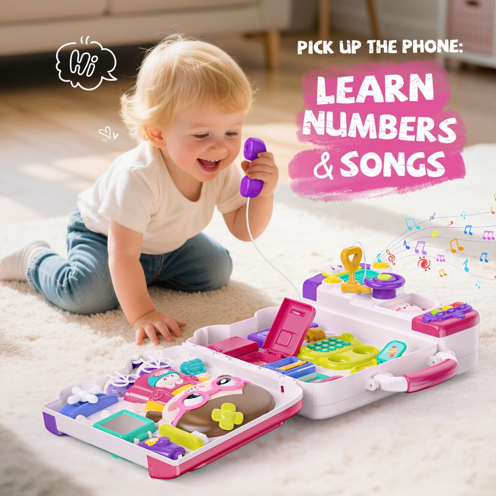 Musical Busy Board Bus Toy for Toddlers 18 Months – Pink Baby Activity Board, Early Educational Motor Skills Developmental Toy for 1 2 Year Old Boys & Girls, Birthday Gift for Baby