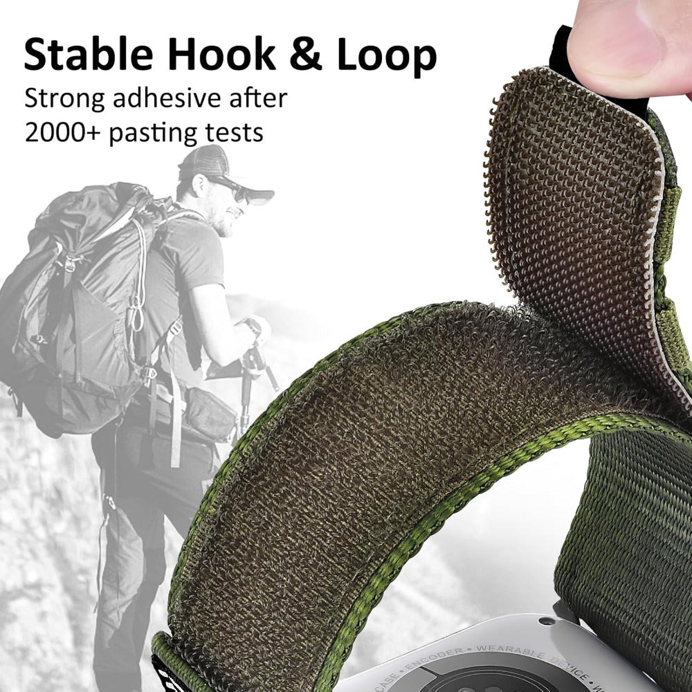 Rugged Nylon Apple Watch Band Men Sport Loop Soft Woven Adjustable Hook Loop Strap Compatible with Apple Watch Ultra 3 2 1 Series 1-11 SE 42mm 44mm 45mm 46mm 49mm Army Green Black Blue Orange Outdoor Hiking Gym