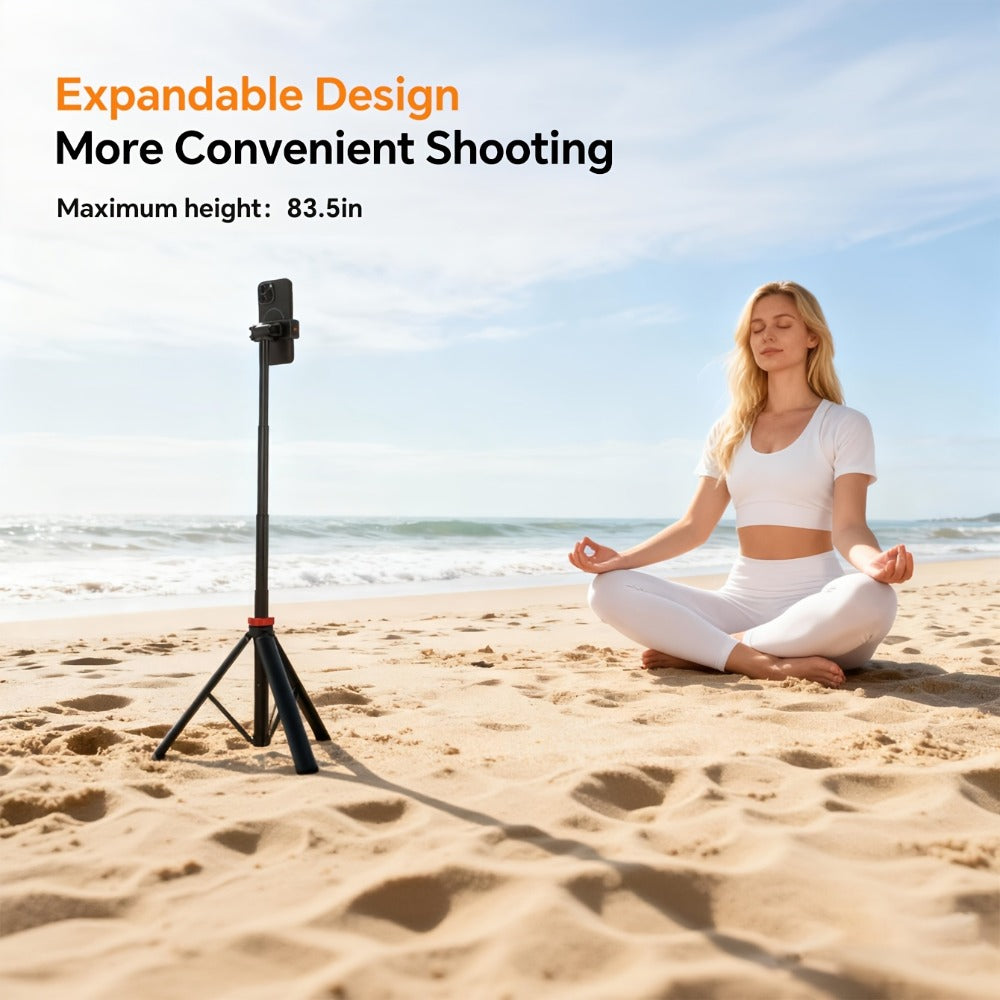 83 Inch Tall Phone Tripod Adjustable with Wireless Remote & Stable Base – Upgraded Extra-Tall Retractable Stand for iPhone 17/15/14, Android & Camera, Live Streaming, TikTok & Short Video Content