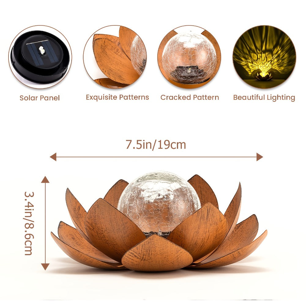 Solar Lotus Cracked Glass Ball Garden Lamp 2pcs – Waterproof Metal Cracked Ball Solar Light for Outdoor & Indoor Decoration | Garden, Balcony, Dining Table & Living Room Decor | Father’s Day Gift
