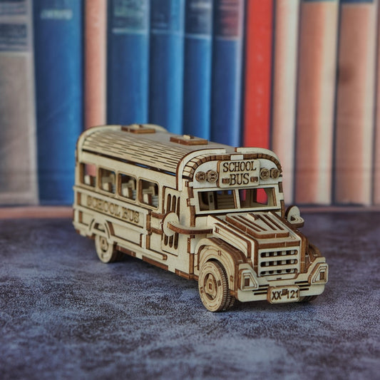 Wooden School Bus Model Kit, DIY 3D Puzzle for Shelf or Desk Display