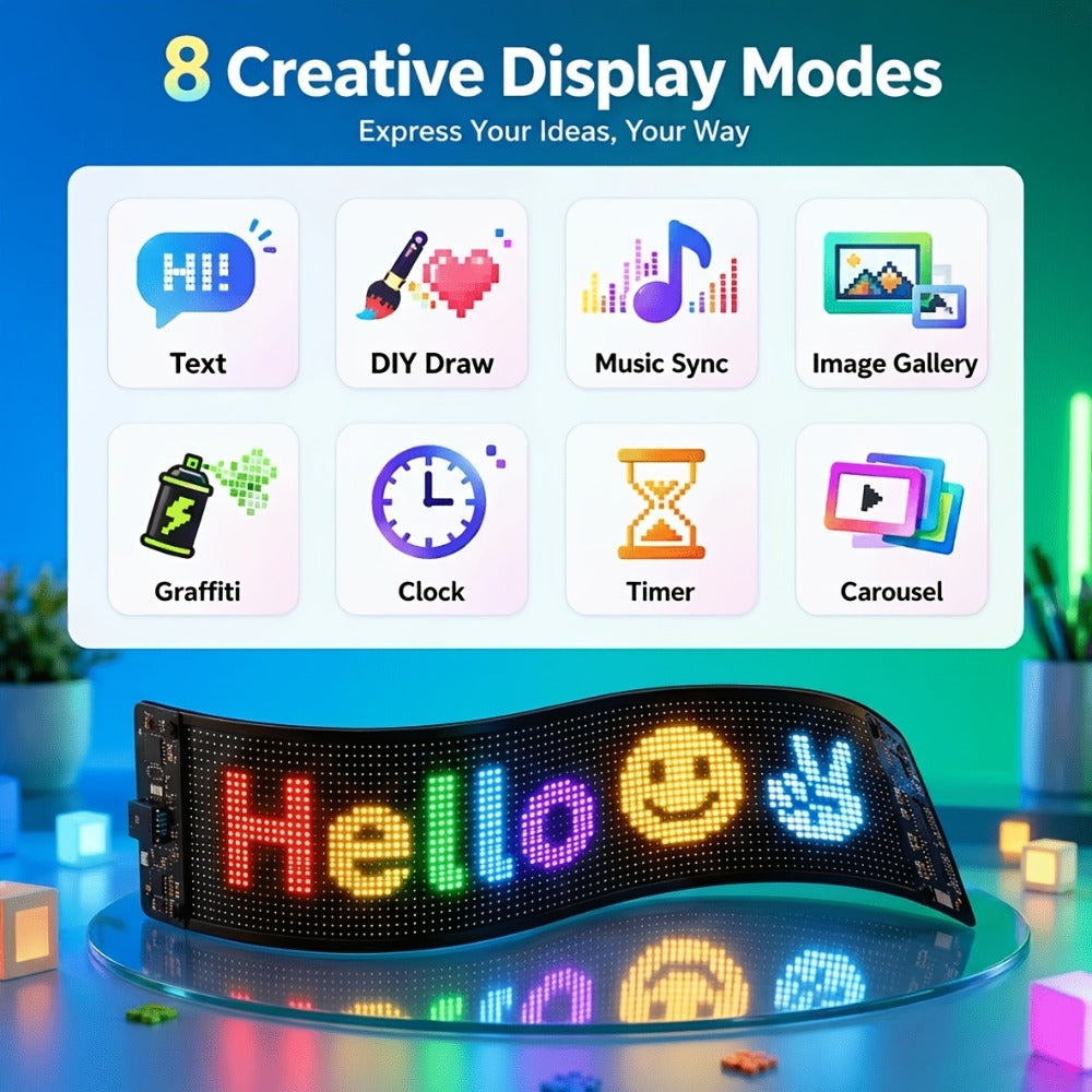Programmable LED Sign – Flexible Matrix Display with App Control, Custom Text & Animations, Music Sync, USB Powered LED Panel for Bedroom Decor Store Window Business Display (3 Sizes)