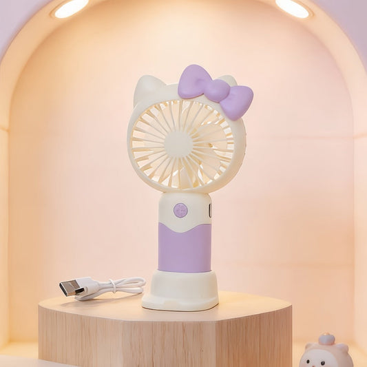 Mini Handheld Fan with Hello Kitty Design, USB Rechargeable & Desktop Use