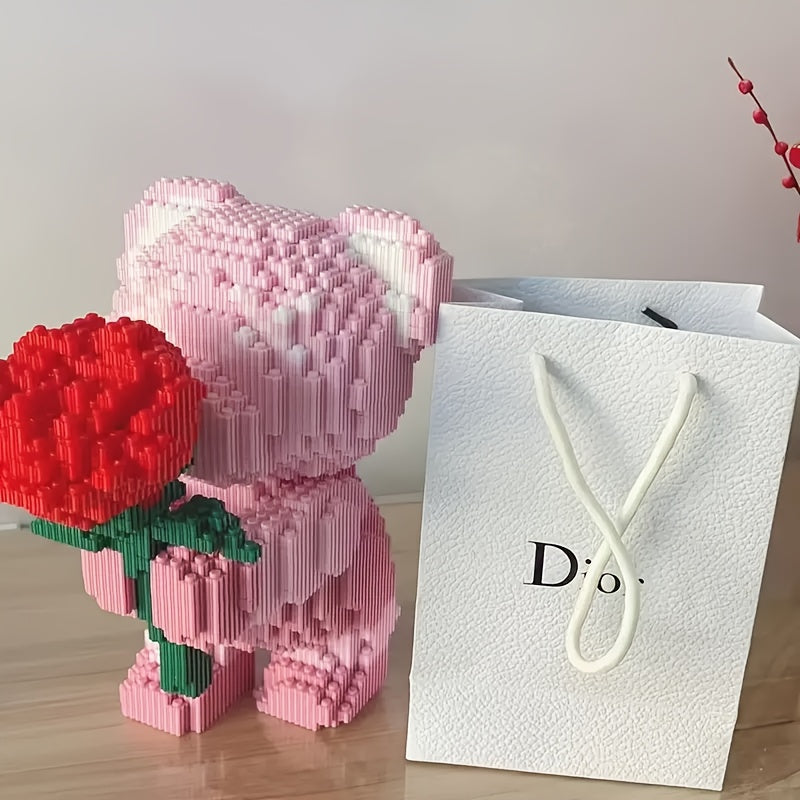 4051-Piece Rose Bear Building Block Set, Model 9049 Display Build