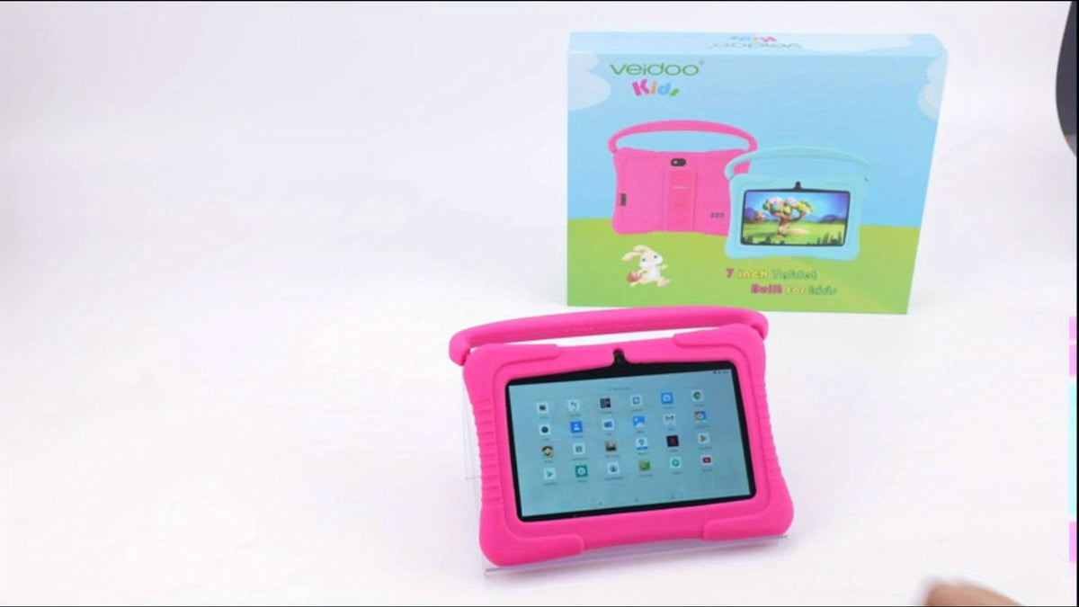 Veidoo Kids Tablet 7 Inch Android Eye Protection Screen Parental Controls Drop-Proof Silicone Case Dual Camera Educational Games WiFi 1GB 16GB 2GB 32GB Children Learning Tablet Pink Blue Purple