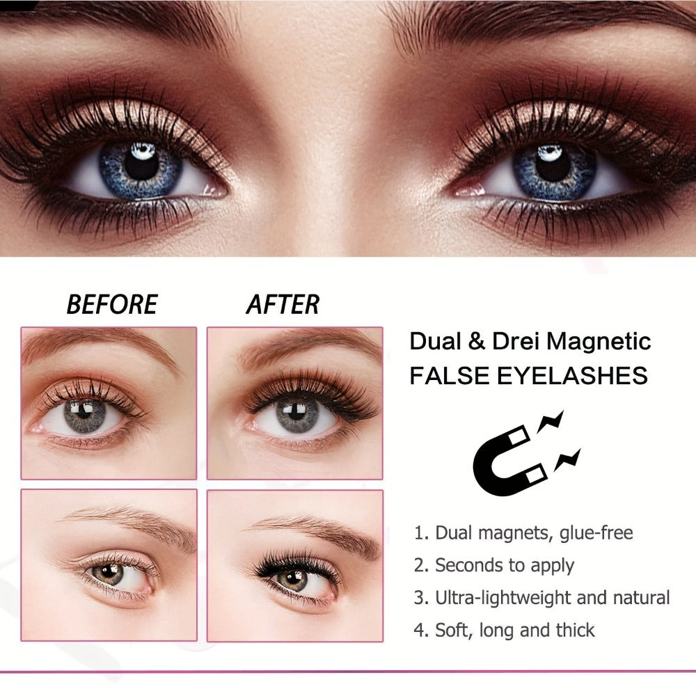 3D Quantum Magnetic Lash Clusters Kit 8Pcs — No Glue False Eyelashes with Applicator Tweezers & Brush, 2 Styles Reusable Beginner-Friendly Natural Lash Set for Daily Makeup, Parties & Valentine Gift