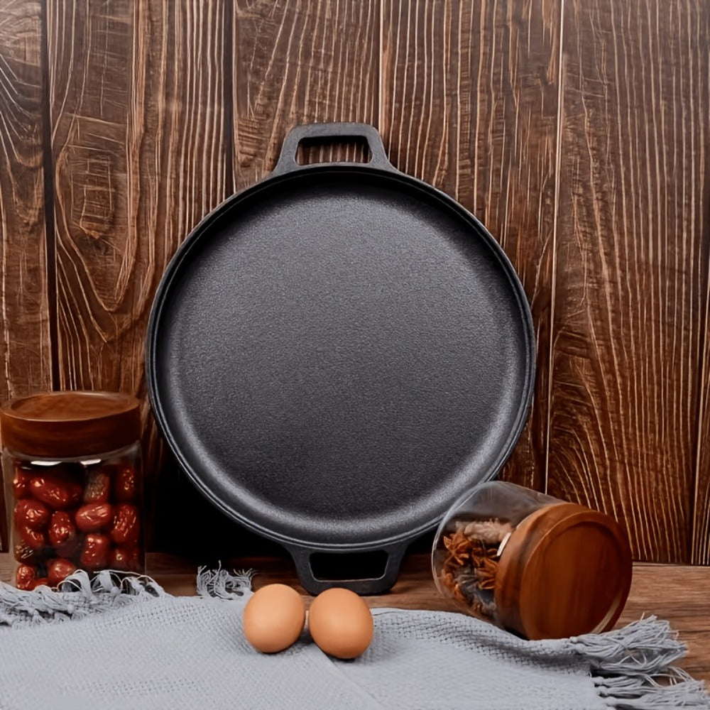 Cast Iron Skillet 11 Inch Pre-Seasoned Round Grill Pan with Dual Loop Handles – Even Heating for Oven, Stovetop, Campfire & Grill | Heavy-Duty Kitchen Cookware for Pizza, Steak & More
