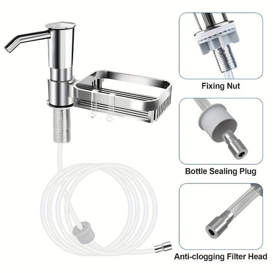 Kitchen Soap Dispenser Set with Sponge Holder, 39-Inch Tube and 360° Rotating Pump