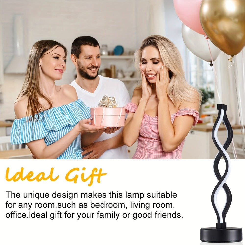 Spiral LED Table Lamp – Modern Minimalist Wave Dimmable Desk Lamp, 3 Color Temperatures, USB Charging, Metallic Base, Creative Curved Night Light for Bedroom Living Room Office Study (1pc / 2pc / Wooden)
