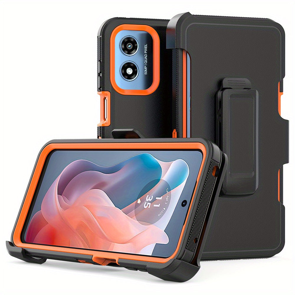 Moto G Play 2024 Heavy Duty Case Belt Clip Holster Kickstand - 3-in-1 Rugged Shockproof Protective Cover with Multi-Layer Drop Protection for Motorola Moto G Play 2024, Black Orange Blue Purple Green