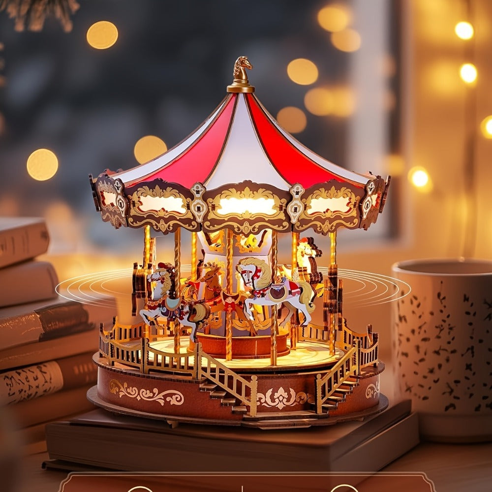 Rolife Carousel Music Box Kit, DIY 3D Wooden Model