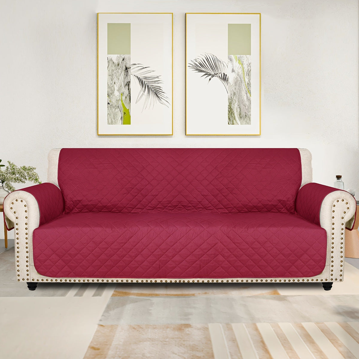 Sofa Slipcover 5-Layer Quilted Thick Sofa Cover Protector Elastic Strap Non-Slip Washable Pet Friendly Universal Fit 3 4 Seater Couch Cover for Living Room - 10 Colors