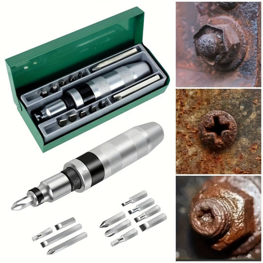 Impact Screwdriver Set, 13-Piece with Screw Extractor, Chisel Bits and Storage Box