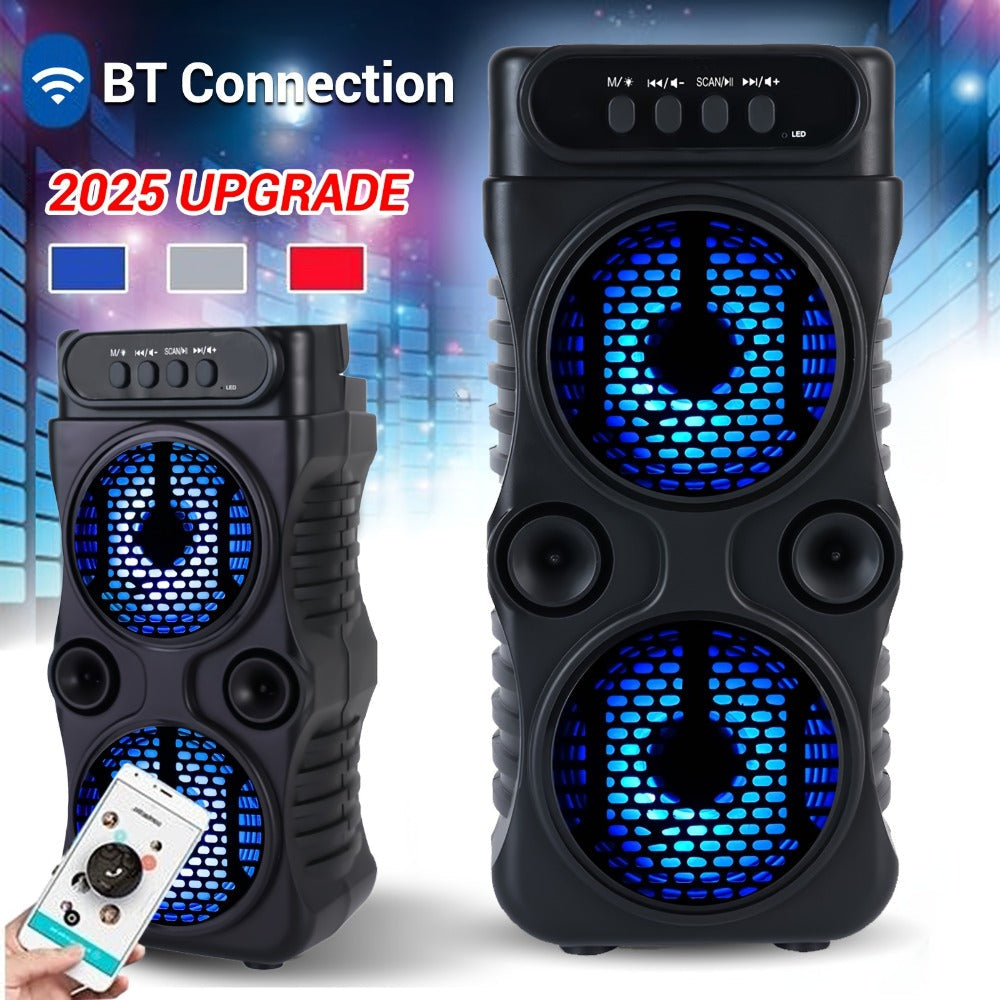 Dual Subwoofer Heavy Bass Portable Wireless Speaker with Colorful Lighting – FM Radio, MP3 Player, Supports Bluetooth, TWS, USB, AUX, TF Card & Microphone Input, Perfect for Home Parties & Holiday Gatherings
