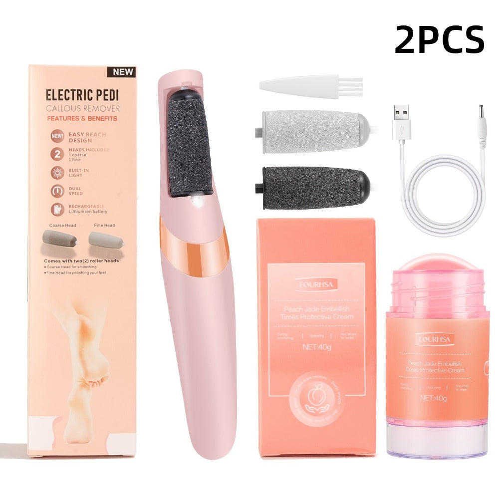 Electric Callus Remover for Feet with Foot Cream Stick Rechargeable Pedicure Tool 2 Speeds 2000 5000 RPM 2 Roller Heads – Dead Skin Dry Callus Cracked Heel Remover 60-Min Battery Gift for Women Pink
