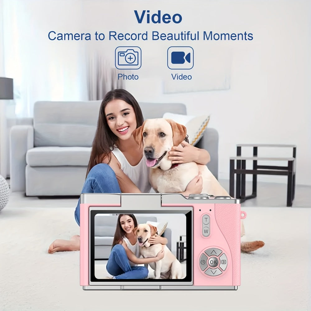 1080P Vlogging Camera for Beginners with 32GB Card 2.4 Inch LCD Screen Rechargeable Digital Camera for Photos Videos Webcam Use Compact Point and Shoot Camera Gift for Teens Kids Adults White Black Pink