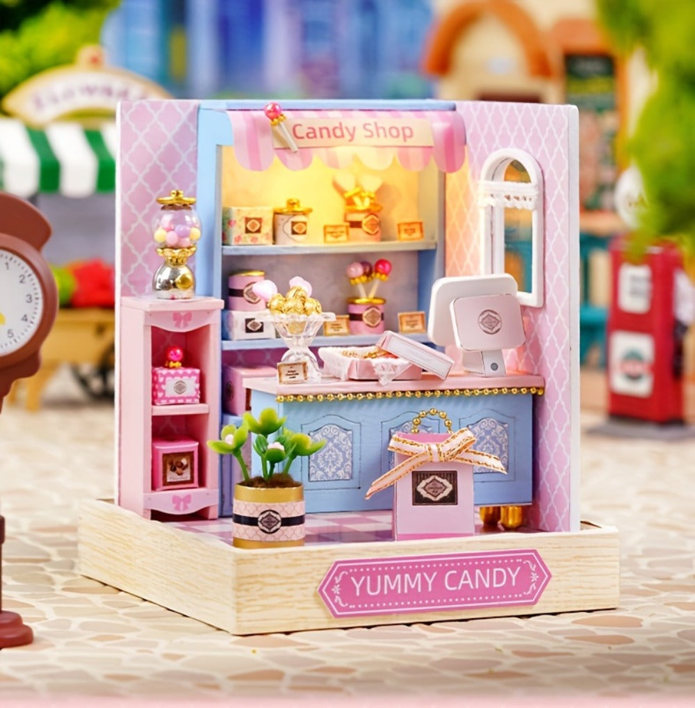DIY Wooden Miniature Shop Kit with Dust Cover in Four Themes
