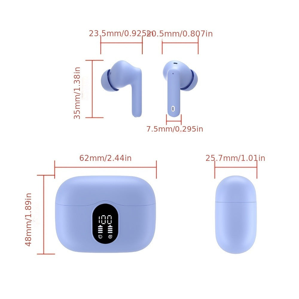Bluetooth 5.3 Wireless Earbuds with Noise Cancelling Mic & LED Display, Deep Bass Stereo in-Ear Headphones, 36H Playback, Compatible with iPhone Android Laptop Tablet for Sports Gym Travel