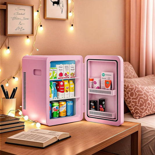 Mini Fridge with Glass Door, AC/DC Cooler and Warmer in Four Colors