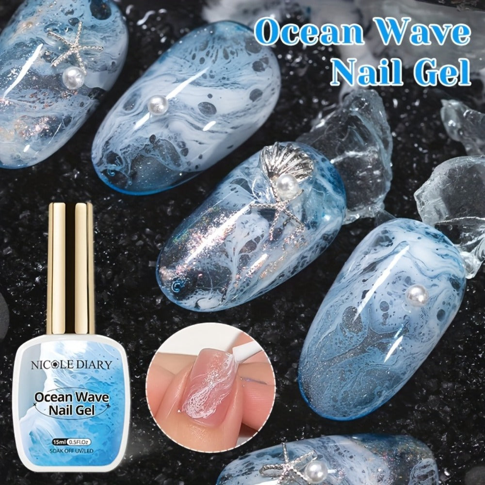 Watercolor Marble Ocean Wave Nail Art Gel Polish Set NICOLE DIARY 2pcs 15ml Each - UV LED Cured Long Lasting Glossy Ink Effect DIY Home Manicure No Resin Remover Needed Nail Gel Kit for Women