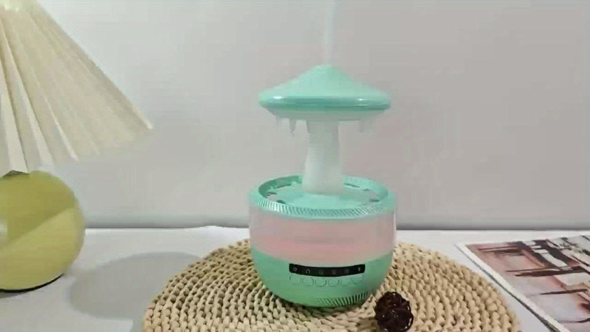 Raindrop Humidifier with LED Color-Changing Light & Wireless Music | 11.83oz Large Tank, Dual Control, Essential Oil Compatible, Cool Mist for Bedroom, Valentine's & Garden Decor | White