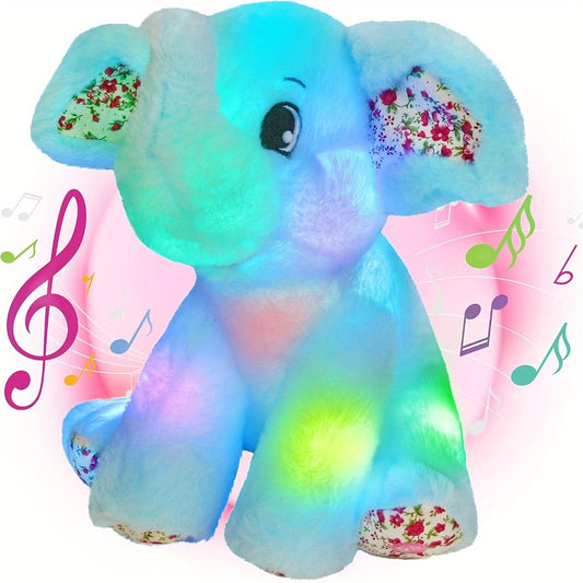 Glowing Elephant Plush Toy with LED Light, Music or No-Music Options