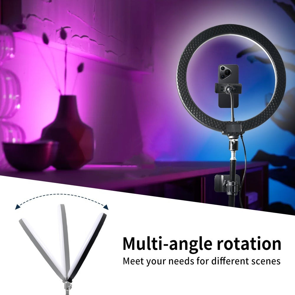 Ring Light 12 Inch Adjustable Brightness RGB with 63 Inch Floor Stand for Photo Selfie Video Recording Zoom Meetings Vlog Live Streaming TikTok YouTube Makeup