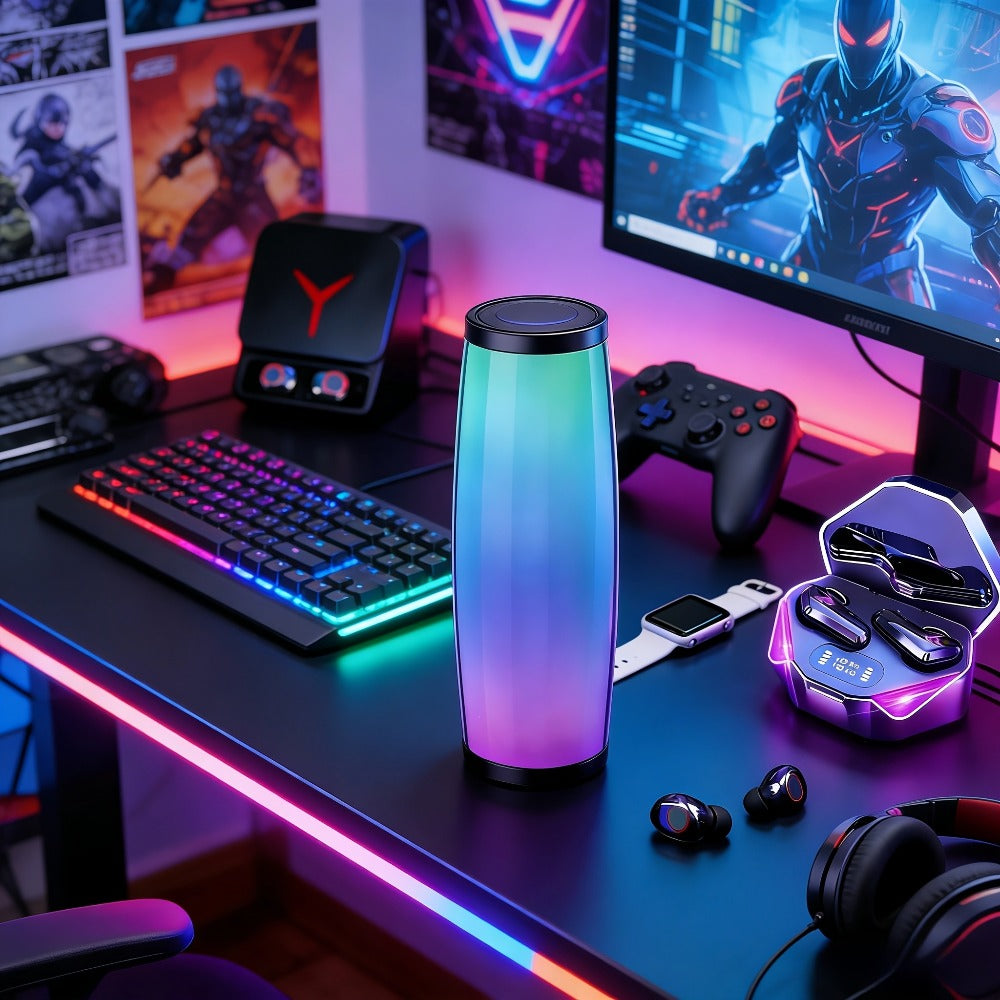 Gaming Headset Bundle Set Glowing LED Headphones Bluetooth Speaker Wireless Earbuds Surround Sound Touch Control 3-4 Piece Combo Gift Set with Free Watch for Teens Gamers
