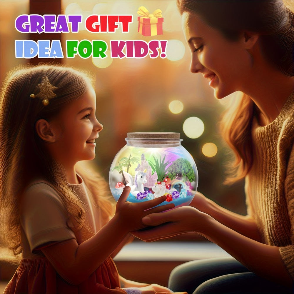 DIY Unicorn Terrarium Kit for Girls — Build Your Own Magic Garden with 13-Color LED Night Light & Remote, Arts Crafts STEM Toy Kids Ages 6+, Birthday Christmas Gift Girls