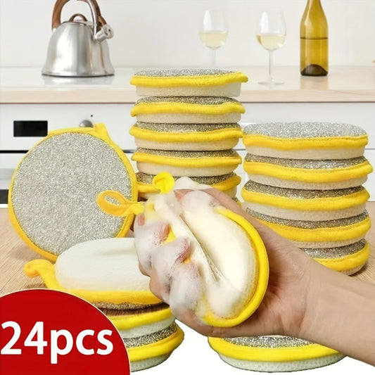 Kitchen Cleaning Sponges, Double-Sided Reusable Scrubbers, 24-Pack