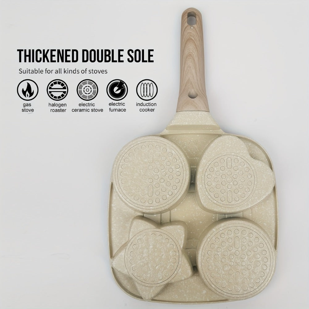 Non-Stick Cookware Set 5-Piece Beige – Pumice Stone Coating Egg Frying Pan Pancake Skillet with Kitchen Utensils | Aluminum Induction Compatible Home Cooking Set for Eggs Pancakes & Breakfast