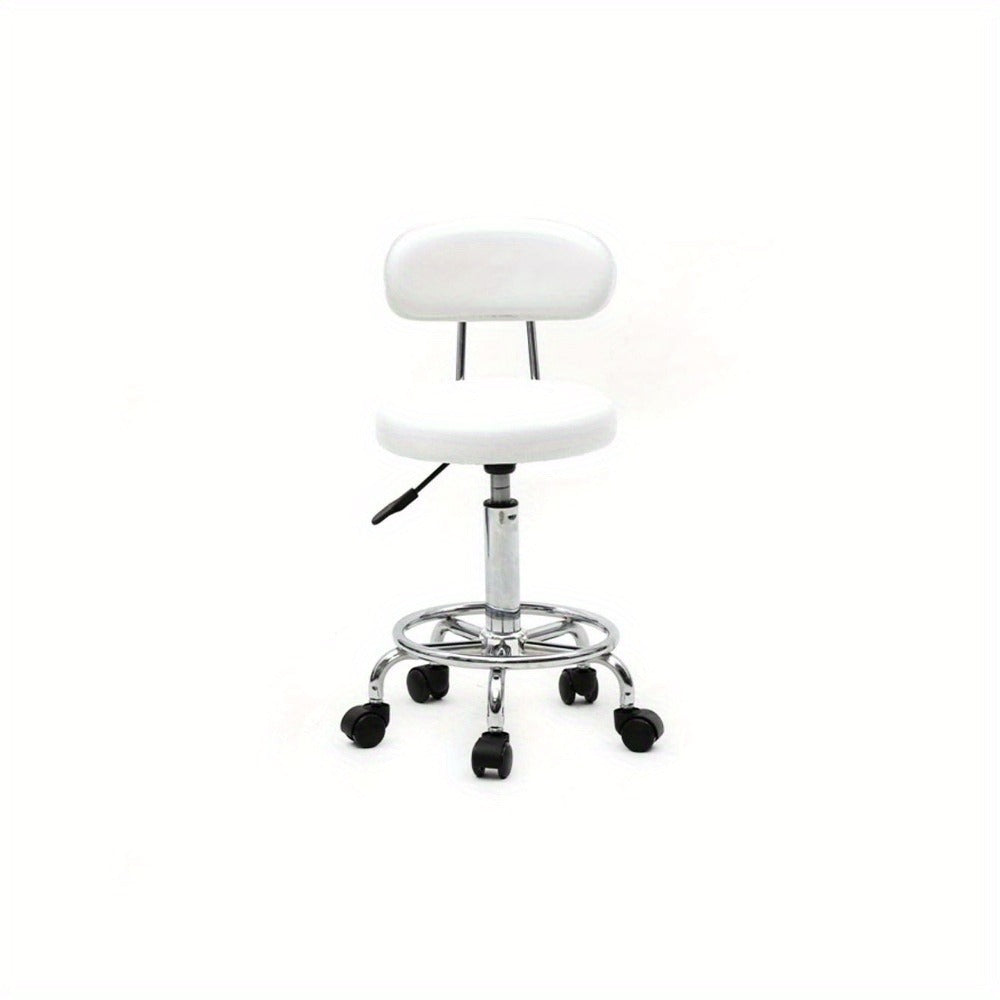 Adjustable Height Bar Stool with Backrest & 360° Swivel - Modern Counter Stool Rotating Chair for Kitchen Island Dining Room Bistro Spa Salon, Armless Striped Design, White