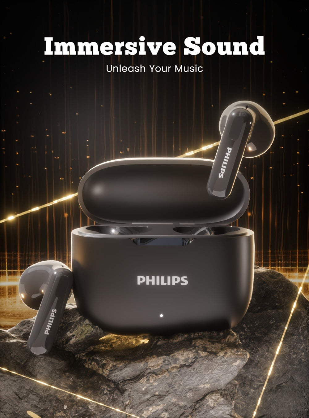 Philips TAT1220 Bluetooth 6.0 Wireless Earbuds ANC Active Noise Cancelling, 360° Surround Sound Open Design Touch Control Type-C Charging, In-Ear Headphones for Sports Daily Use Phone Camping Outdoor