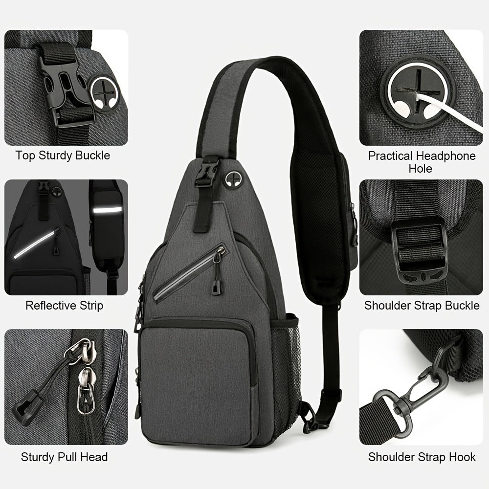 Sling Bag 2 Pack Lightweight Crossbody Backpack for Men Women Oxford Chest Shoulder Daypack Hiking Travel Casual Outdoor Bag Set Dark Grey Light Grey