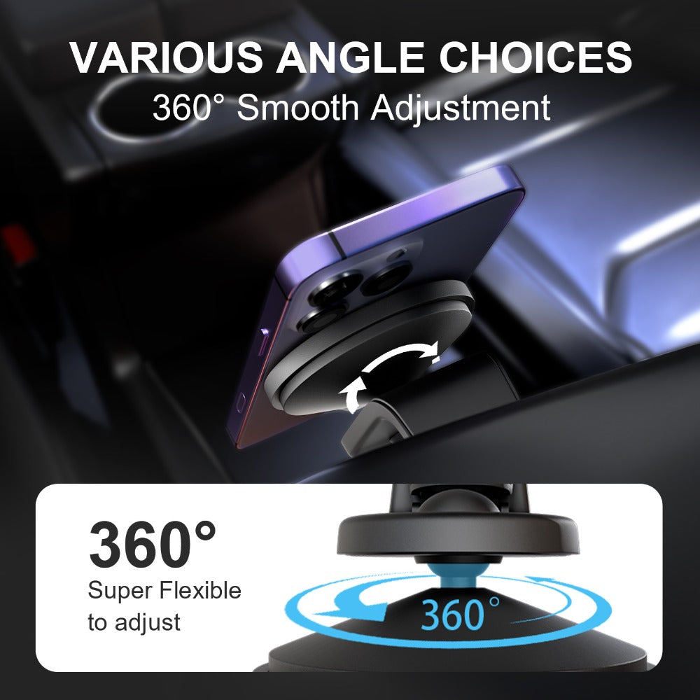 Magnetic Car Mount Wireless Charger 15W Fast Charging 360° Rotation Dashboard Phone Holder for iPhone 17 Air 16 15 14 13 12 Pro Max, Samsung Galaxy S24 S23 Android – Black White